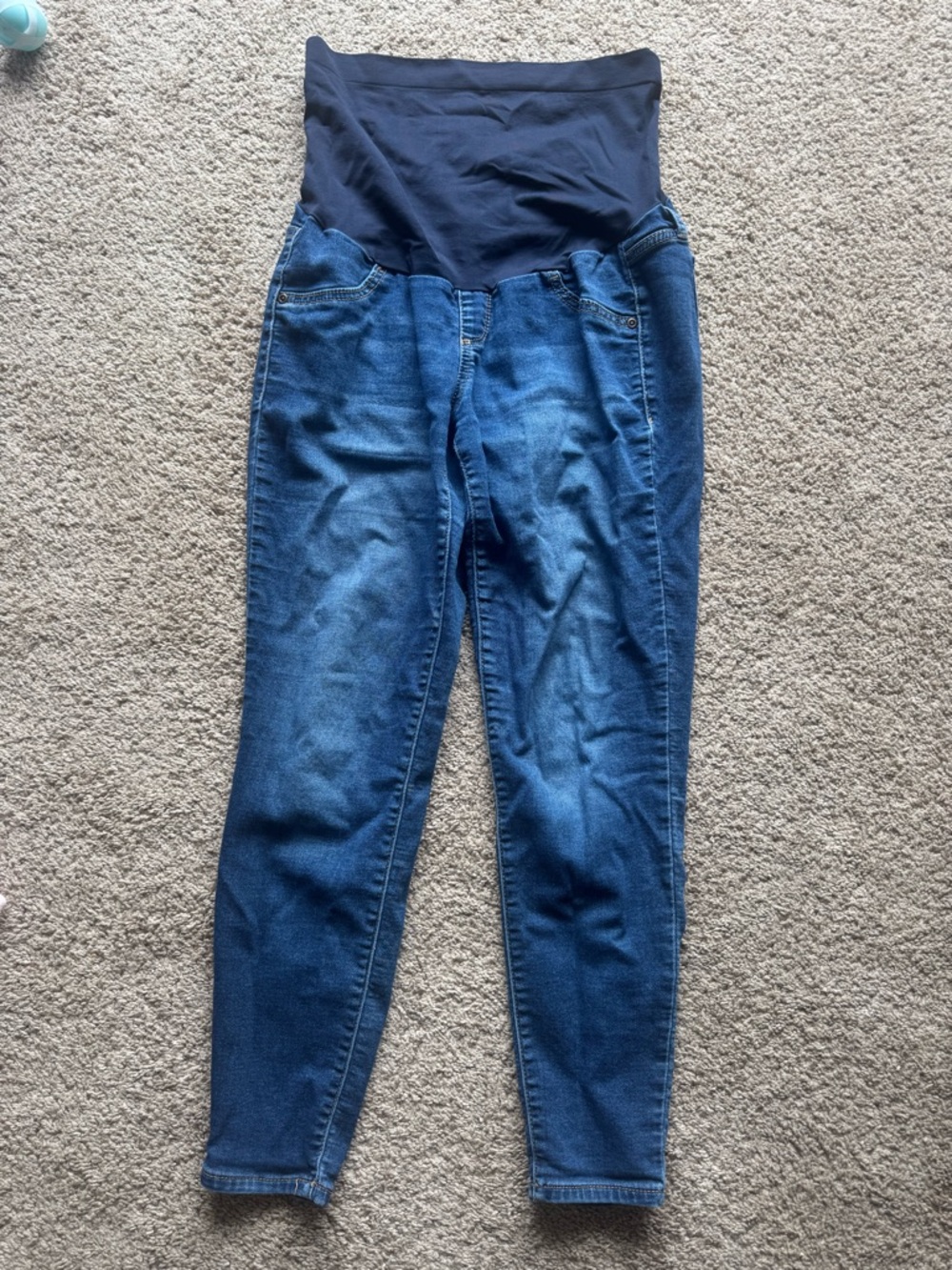 a:glow Navy Blue Maternity Skinny Jeans with Black Waistband